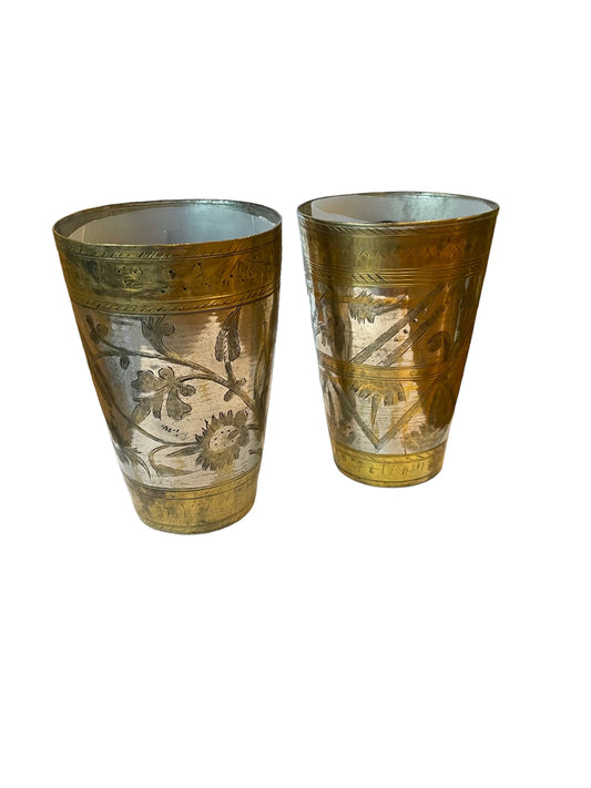 1940'S INDIAN PATINATED SILVER AND BRASS (SMALL) EACH TIMEWORN CUP IS AUTHENTICALLY ONE OF A KIND