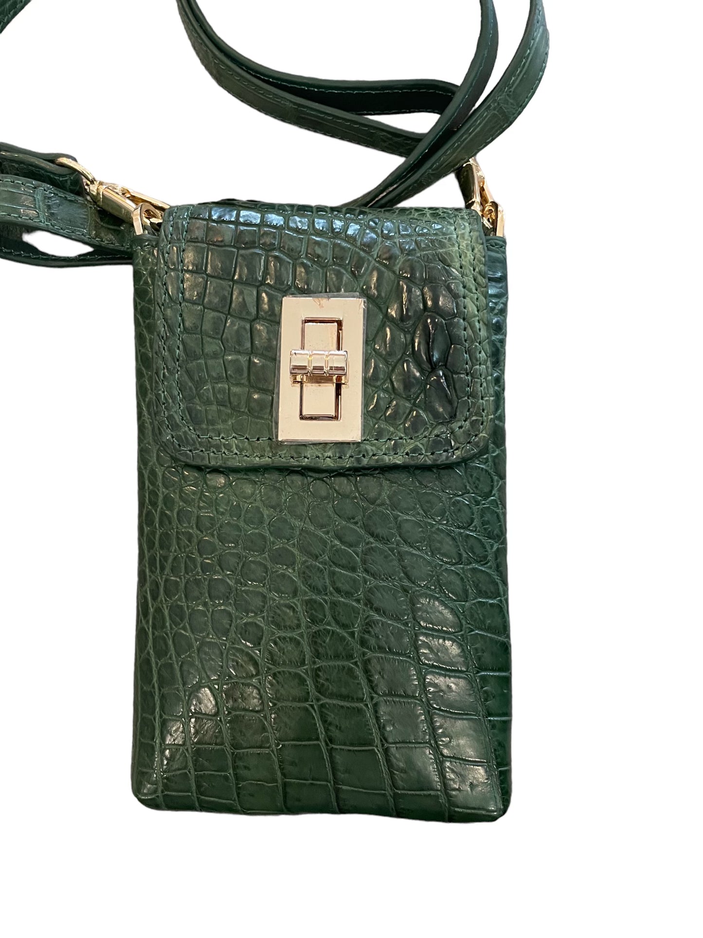 ALLIGATOR CROSS BODY/PHONE GREEN